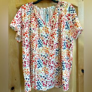 NoraCora Colorful Floral Peasant Blouse Size XXL